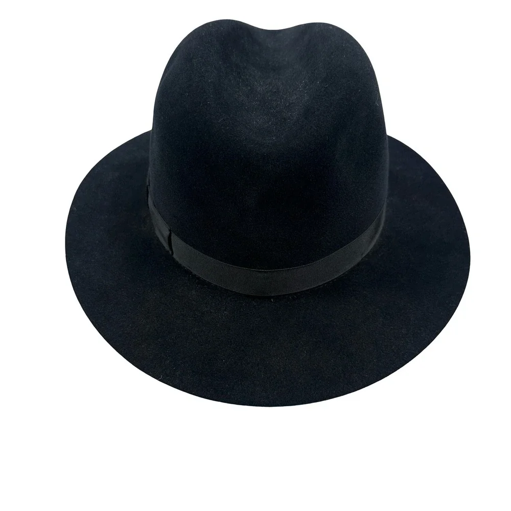 Fiorentino Black Fur Felt Fedora Hat Made in Italy Small Pinch Front‎ Wide Brim